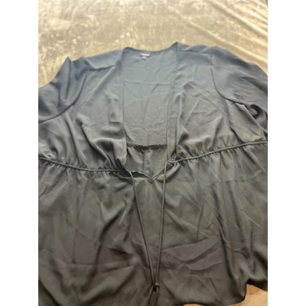 Torrid Popover Blouse Top Womens 4X Black Drawstring Waist Long Sleeve Lace Trim
